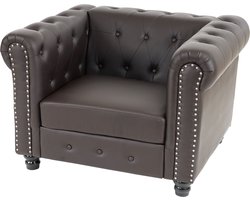 Luxe fauteuil ligstoel Chesterfield kunstleer ~ ronde poten, bruin
