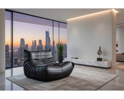 Luxe fauteuil met slaapfunctie | Comfortabele relaxstoel voor woonkamer en slaapkamer | NAPA-leer, krasbestendig en glad, ergonomisch ontwerp, 103x88x70 cm – Zwart Casa Serena