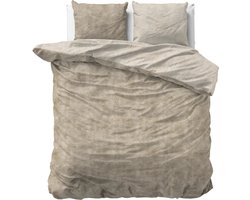 Luxe flanel dekbedovertrek tweezijdig taupe - 240x200/220 (lits-jumeaux) - zacht en warm - ideaal tegen de kou - tijdloze uitstraling - met handige drukknopen