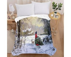 Luxe Flanellen Fleece Plaid met Kerstprint - Warm & Zacht Bank- en Beddeken - 150x200 cm