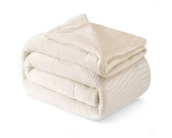 Luxe Fleece deken - Plaid XL 240x220cm - Triple Layer - Dubbelzijdig - Effen Gebroken Wit