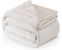 Luxe Fleece deken - Plaid XL 240x220cm - Triple Layer - Dubbelzijdig - Effen Wit