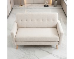 Luxe Fluwelen 2-Zitsbank – Moderne Loveseat met Dikke Zit- en Rugkussens, Gestoffeerd, Houten Poten – Beige, Compacte Slaapkamer- en Woonkamerbank House&Garden