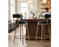 Luxe fluwelen barkrukken set van 2 - goud metalen potten, katoenen aarde hoge barstoelen met voetenbank, zithoogte 65 cm - stijlvolle keuken, eetkamer- en barkrukken