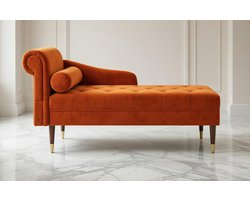 Luxe Fluwelen Chaise Longue met Lendenkussen – Comfortabele Loungestoel voor Woonkamer, Slaapkamer en Kantoor – 149,5 x 54 x 76 cm – Oranje, Blauw, Grijs of Vintage Groen House&Garden