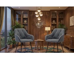 Luxe Fluwelen Eetkamerstoelen met Armleuningen – Ergonomische Gestoffeerde Stoelen met Metalen Poten – Comfortabele Keukenstoel / Woonkamerstoel – Donkergrijs – Set van 2 – Casa Serena