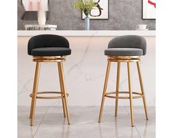 Luxe fluwelen keukenbarkruk met rugleuning, 360° draaibaar, zacht gevoerde ontbijt- n barstoel, verstelbare hoogte, antislip metalen frame - zwart