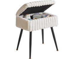 Luxe Fluwelen Make-Upkruk Met Opbergruimte – Rechthoekige Ottomaan Voor Slaapkamer- Woonkamer Of Kaptafel – Wit