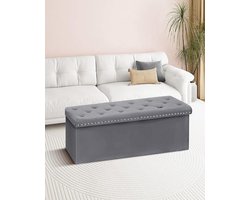 Luxe fluwelen opbergdoos met klinknagels – Voetensteun en schoenenkast voor slaapkamer, grijs, 110x40x40 cm
