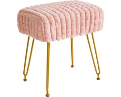 Luxe Fluwelen Rechthoekige Voetenbank – Make-Up Kruk & Bijzettafel Met Gouden Stalen Poten – Stijlvolle Kaptafelstoel Voor Slaapkamer Of Make-Upkamer – Vierkant Roosterdesign
