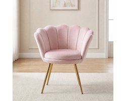 Luxe Fluwelen Schelp Make-up Stoel met Gouden Metalen Poten – Ergonomische Velvet Accent Loungestoel voor Slaapkamer, Woonkamer & Kaptafel – Ganeey