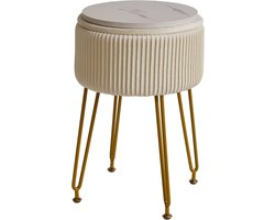 Luxe Fluwelen Voetenbank Met Opbergruimte – Roomwitte Ottomaanse Kruk & Make-Up Vanity Kruk Met Goudkleurige Stalen Poten En Afneembare Bovenkant