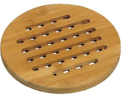 Luxe FSC® Houten Bamboe Pannenhouder / Pannen Onderzetter | Panonderzetter Rond | Hittebestendige Pannen Onderzetters | Afm. 19 x 19 x 1,4 Cm. | Kleur: Bamboe