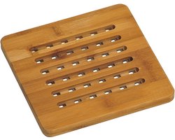 Luxe FSC® Houten Bamboe Pannenhouder / Pannen Onderzetter | Panonderzetter Vierkant | Hittebestendige Pannen Onderzetters | Afm. 19 x 19 x 1,4 Cm. | Kleur: Bamboe