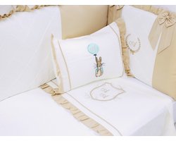 Luxe Gepersonaliseerde Beige en Witte Babybedset met Borduurwerk, Decoratieve Strikken en Bedomran 100x150 cm, Coton /Luxury Personalized Beige & White Crib Bedding Set with Embroidery, Decorative Bows, and Bed Bumper (Duvet cover 100x150 cm)