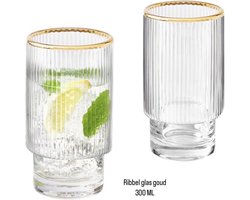 Luxe Geribbelde Longdrinkglas- Ripple/Riffle Glas – 300 ml – Set van 6 - Golden Touch - Glas