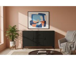 Luxe Gesneden Houten Dressoir 100x36x60 cm – Zwarte Houten Opbergkast met 2 Deuren & 2 Laden – Klassiek Sideboard met Decoratief Design – Voor Woonkamer, Slaapkamer & Hal – Stijlvol & Duurzaam Meubelstuk