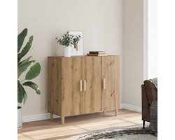 Luxe Gesneden Houten Dressoir – 90x34x80 cm – Ambachtelijk Eiken Look – Ruime Opbergkast met 3 Deuren – Moderne Wandkast & Side Cabinet voor Woonkamer | MedahomeStore