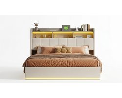 Luxe Gestoffeerd Tweepersoonsbed 140x200 cm met LED Verlichting & Opbergruimte – Velvet Bedframe met Lattenbodem, Hoofdbord en Verborgen Bedside Storage – Modern Design – Mobili Bella