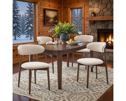 Luxe Gestoffeerde Eetkamerstoelen Set van 4 – Moderne Comfortabele Stoelen met Houten Poten – Beige, Ergonomisch, Duurzaam voor Eetkamer, Keuken, Restaurant en Woonkamer Novihome
