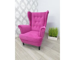 Luxe Gestoftee Oorfauteuil met Hocker Scandinavische Stijl Comfortabele Fauteuil voor Woonkamer of Slaapkamer Roze