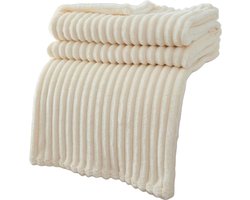 Luxe Gestreepte Pluche Deken met Franjes (Wit) — Extra Dik & Warm - 200x230cm