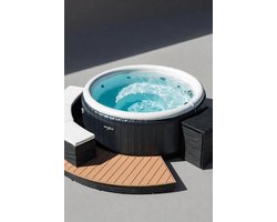 Luxe Geweven Poly Rattan Whirlpool Loungeset met Acacia Hout en Opbergruimte – Comfortabele Zwembadbank met Kussens – Weerbestendig en Duurzaam – MedaHomeStore