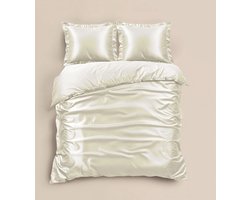 Luxe glans satijn dekbedovertrek creme - 200x200/220 (tweepersoons) - zijdezacht en stijlvolle uitstraling - tegen acne en warrig haar - word stralend wakker