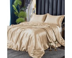 Luxe glanzend satijnen beddengoedset 200 x 200 cm met ritssluiting en kussenslopen 80 x 80 cm