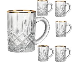 Luxe Glazen gouden rand met oortje - set van 6-Layla glas-Gold glazen-Decorini theeglazen-mooie glazen met oor-Theebekers met gouden rand