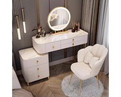 Luxe GlowStyle Kaptafel met LED Spiegel, 6 Lades en Opbergkast 100x40x76 cm