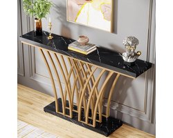 Luxe Gouden Consoletafel met Marmerlook – Modern Design voor Hal, Woonkamer of Entree | 150 cm