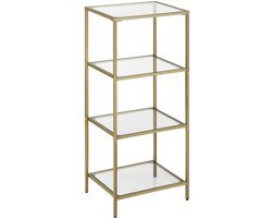 Luxe Gouden Glazen Staande Plank – Moderne Opbergkast met 4 Gehard Glazen Planken – Vrijstaande Metalen Wandplank voor Badkamer, Woonkamer, Keuken of Hal – Elegant & Ruimtebesparend Design – 40 x 30 x 95 cm