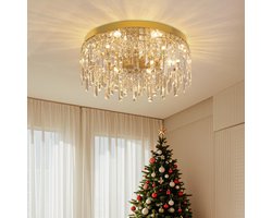 Luxe Gouden Kristallen Kroonluchter - Elegante Flush Mount Plafondlamp voor Eetkamer, Slaapkamer, Woonkamer en Keuken
