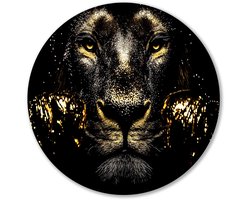 Luxe gouden leeuw wanddecoratie - Leeuw muurcirkels - Wandobject rond goud - Hyperrealisme - Wanddecoratie metaal rond - Klassieke muurkunst - muurcirkel aluminium 70x70 cm
