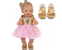 Luxe Goudroze Jurkje met Luxe Gouden Sandalen - Geschikt voor Baby Born kleertjes 36-43 cm