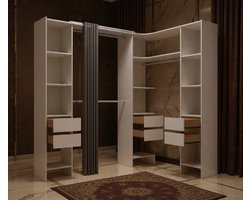 Luxe Grote Kledingkast – Moderne Garderobekast voor Slaapkamer, 234x141x205 cm, Met Laden en Planken, Wit – Opbergruimte voor Kleding, Schoenen en Accessoires - House&Garden