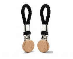 Luxe Handdoeklussen met Houten Clip – Set van 2 – Premium Handdoekhaakjes met Gevlochten Touw Zwart – Stevig & Duurzaam – Universele Handdoekhangers Zwart/Natuur – Premium Kwaliteit