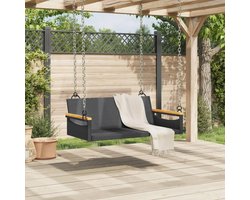 Luxe Hangende Schommelbank Outdoor Zwart 109 x 62 x 40 cm Polyrotan Tuinbank met Schommelfunctie en Bevestigingsringen