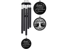 Luxe Herdenkings Windgong - Herdenkingsplek - Aluminium Zwart – Decoratie voor bij Urn of Gedenkplek – Troostcadeau bij Overlijden – In Memoriam Windklok