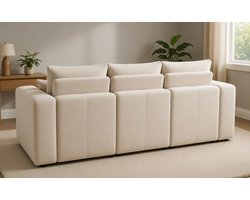 Luxe Hoekbank met Slaapfunctie en Bedlade – 3-Zits Slaapbank Crèmekleur – Modern Comfortabel Design met Opbergruimte – 145 x 248 cm Bella