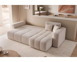 Luxe Hoekbank met Slaapfunctie en Bedlade – 3-Zits Slaapbank Crèmekleur – Modern Comfortabel Design met Opbergruimte – 145 x 248 cm UrbanHome