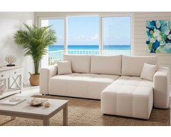 Luxe Hoekbank met Slaapfunctie en Opberglade – 3-Zits Slaapbank Crème – Modern Design, Comfortabel, Ruimtebesparend en Multifunctioneel UrbanHome