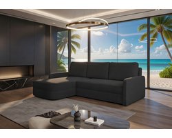 Luxe Hoekbank met Slaapfunctie en Opbergruimte – 250 cm – Zwart – Comfortabele Moderne Sofa voor Woonkamer & Logeerbed – Casa Serena