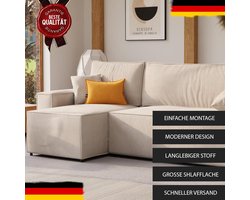 Luxe Hoekbank met Slaapfunctie en Opbergruimte – 3-Zits Corduroy Slaapbank met Bedkast 244 x 145 cm – Comfortabele Bank met T30 Schuim, Omkeerbare Ottomane, Beige