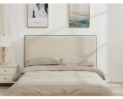 Luxe Hoofdbord CHESMA Deluxe – 150 cm – Afneembare Hoes – Katoen & Linnen – Beige & Zwart – Medahomestore