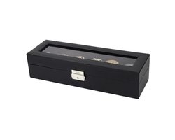 Luxe Horloge Doos – Opbergdoos – 6 Vakken – Sieradendoos – Kist - Carbon Fiber look – Verwijderbaar Kussens – Watch Box – Leder – Leer – Zwart