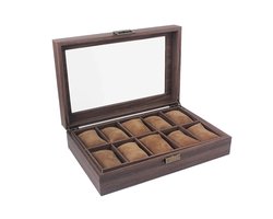 Luxe HorlogeDoos – Opbergdoos – 12 Vakken – Sieradendoos – Kist – Fluwelen Voering – Verwijderbaar Kussens – Watch Box – Vegan leder - Leather