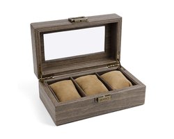 Luxe HorlogeDoos – Opbergdoos – 3 Vakken – Sieradendoos – Kist – Fluwelen Voering – Verwijderbaar Kussens – Watch Box – Vegan leder - Leather