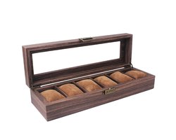 Luxe HorlogeDoos – Opbergdoos – 6 Vakken – Sieradendoos – Kist – Fluwelen Voering – Verwijderbaar Kussens – Watch Box – Vegan leder - Leather